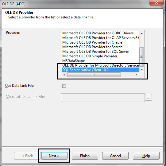 Select SQL Server Native Client 